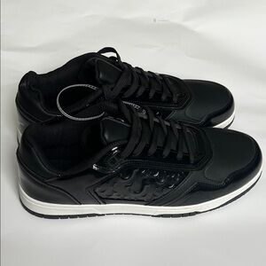 10- True religion Men’s black patent leather low top sneakers shoes